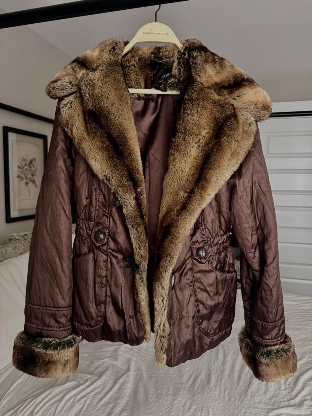 a.n.a Brown Faux Fur-Trim Puffer Jacket